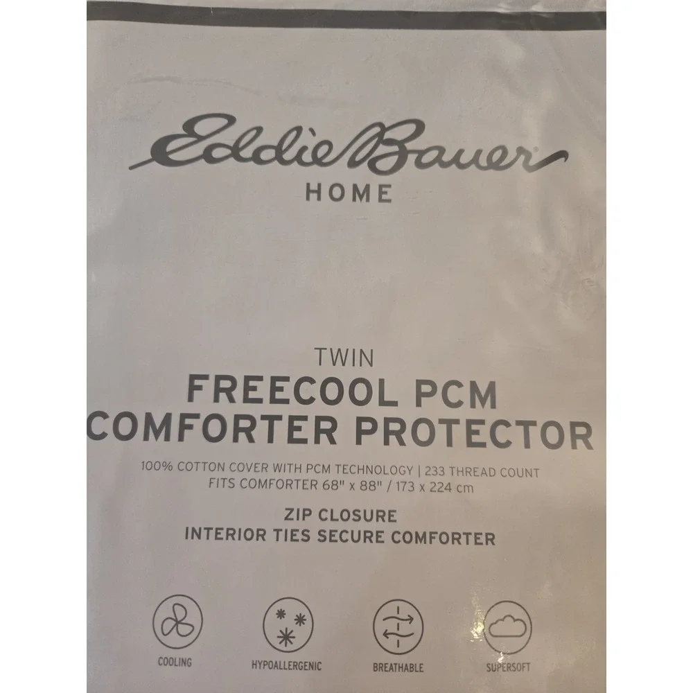 Eddie Bauer Home Twin Freecool PCM Comforter Protector Zip Closure Interior Ties